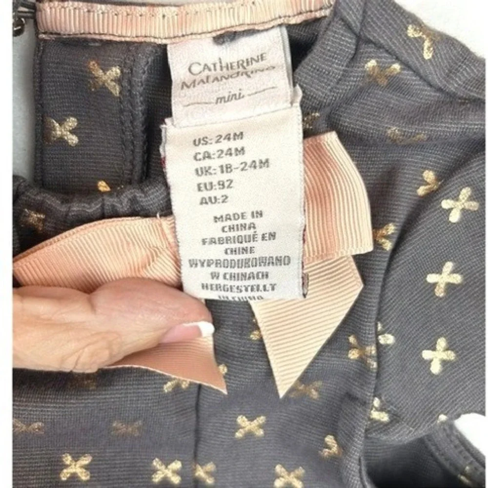 Catherine Malandrino Dress Grey Gold Metallic X Bow Kids 24M